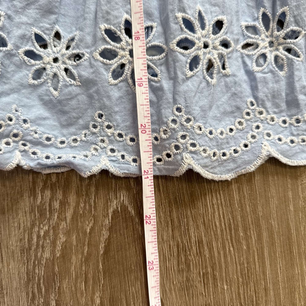 Jennifer & Grace 100% Cotton Eyelet Lace Trim Light Blue Babydoll Blouse Size M - Picture 11 of 12